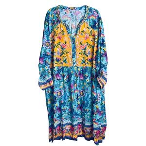 John Mark‎ Womens 3X Island Dreaming Maxi Dress Turquoise  Orange NWT